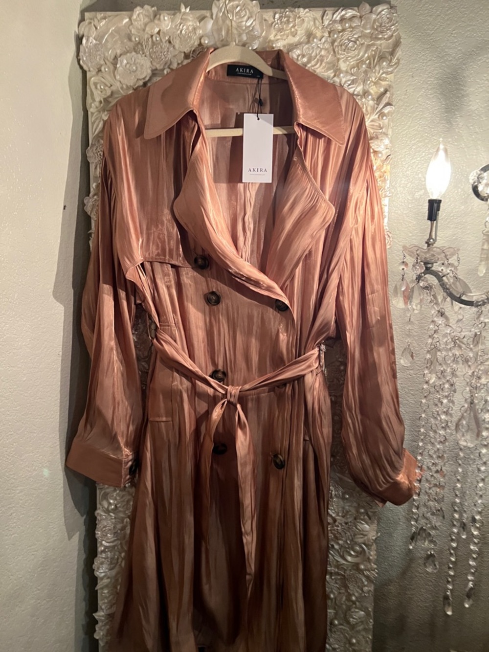 AKIRA Satin Trench Coat in Rose - Picture 4 of 6